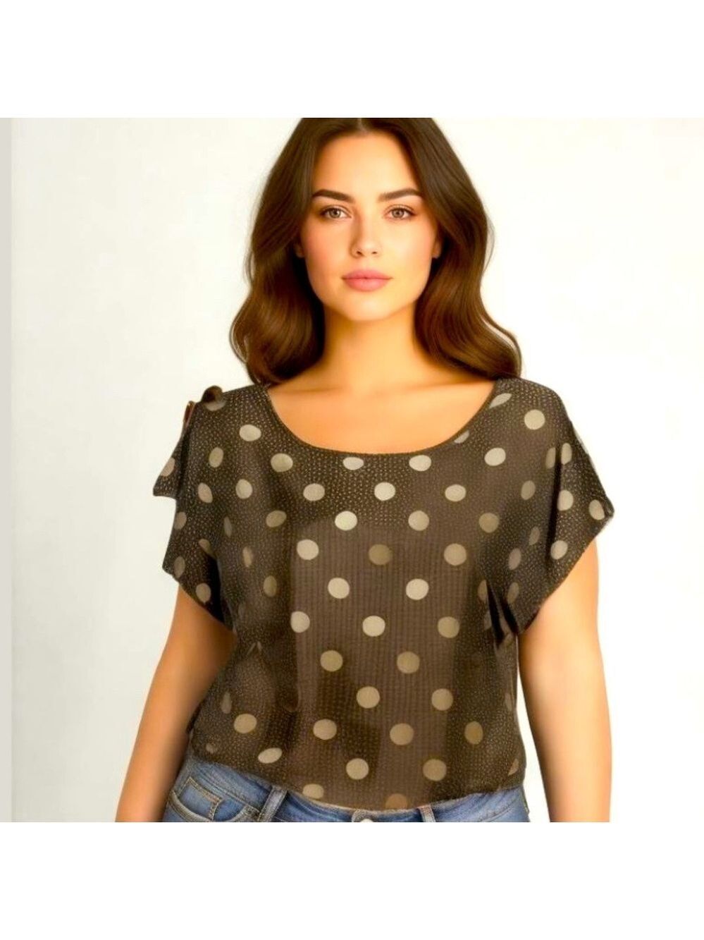 Orare Iridescent Polka Dot Black Silver Vintage Pullover Blouse Size 14